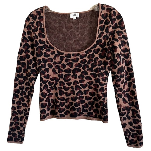 LPA Leopard Cheetah Print Sweater Fitted Black Tan Sz S - Picture 2 of 14